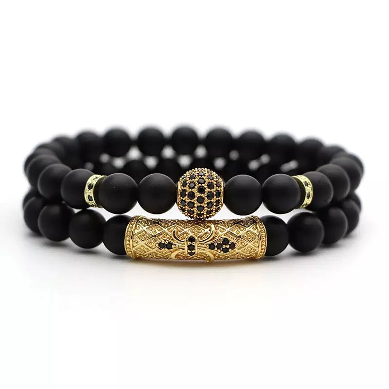 2-Piece Globe Natural Stone Bracelet