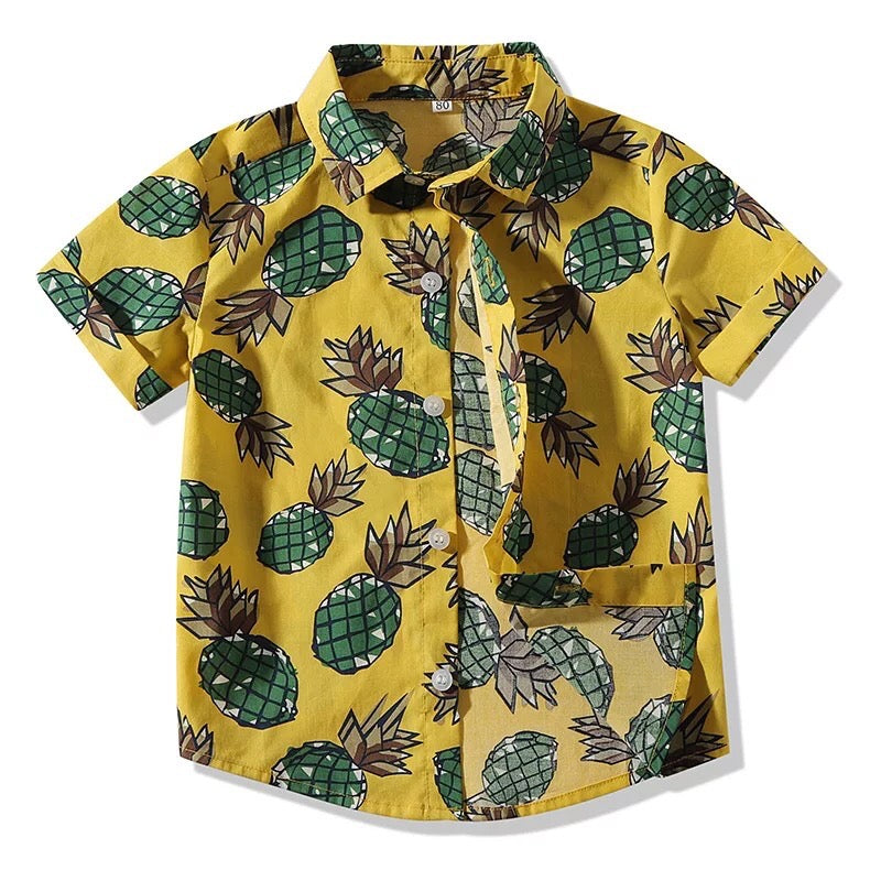 Pineapples Button-Up Shirt in GOLD